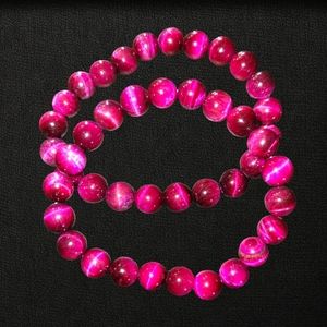 2 Pink Tiger Eye Bracelet, Beaded
